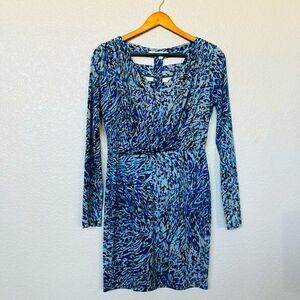 BCBGeneration Sexy Cocktail Blue Print Cutout Long Sleeve  Dress